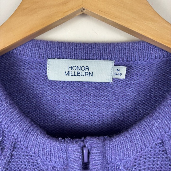 Honor Millburn Purple Cable Knit Zip Cardigan UK M (14-16) Preppy Cottagecore - Picture 2 of 13